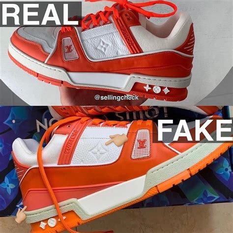 lv trainers fake vs real|how to check if louis vuitton is real.